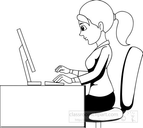 People Black and White Outline Clipart - black-white-woman-working-in ...