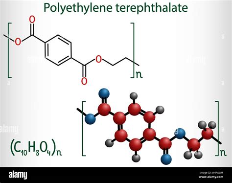 Polyethylene terephthalate or PET, PETE polyester, thermoplastic polymer molecule. Structural ...