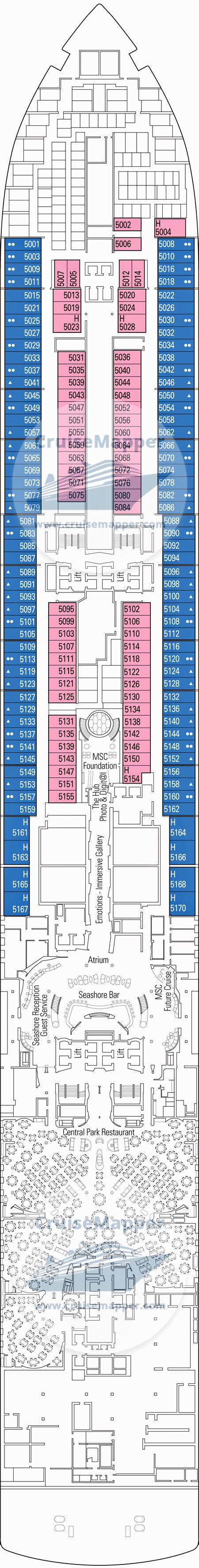 MSC Seashore deck 5 plan | CruiseMapper