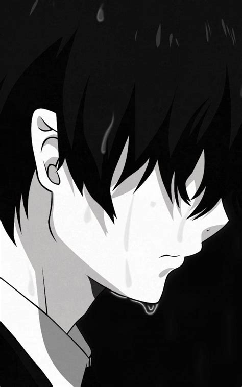 Download Sad Crying Boy Anime Black And White iPhone Wallpaper | Wallpapers.com