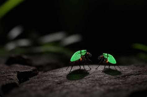 Premium Photo | Fireflies glowing in the forest at night