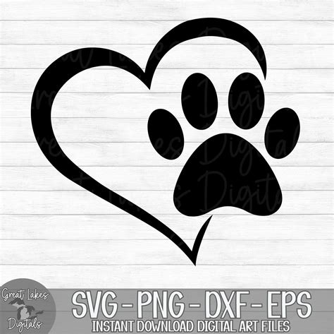 Paw Print Heart Instant Digital Download Svg Png Dxf - Etsy