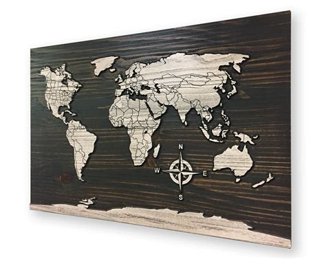 Wood Wall Art World Map Decor Wooden Map Map Art Map of | Etsy