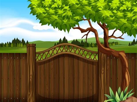 Wooden fence in the garden 667046 Vector Art at Vecteezy