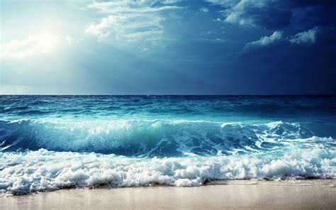 Ocean Sea Beach Wave Clouds Blue Sky Sand - HD Wallpapers Book