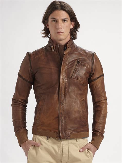 Lyst - Diesel Convertible Leather Jacket in Brown for Men