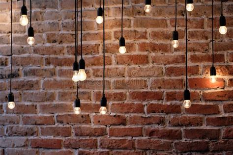 Old Brick Wall with Bulb Lights Lamp Stock Photo - Image of board, interior: 119860434