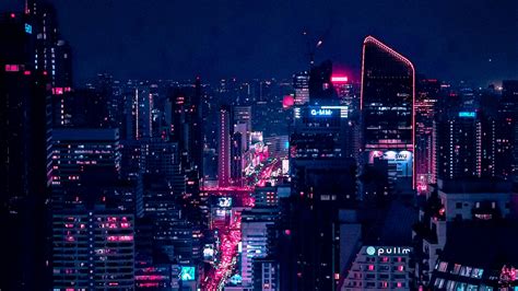 night city, city lights, aerial view, buildings, architecture, night, 4k HD Wallpaper