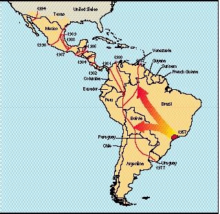 Spread of Africanized killer bees in South America