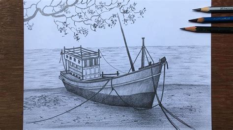 Simple Boat Pencil Drawing