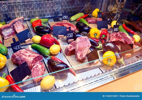 Meat Display in Butcher Shop, Toned Stock Image - Image of grain, fresh: 134321349