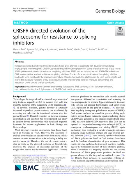 (PDF) CRISPR directed evolution of the spliceosome for resistance to splicing inhibitors