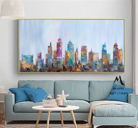 Large City Abstract Painting on Canvas Wall Art City Skyline - Etsy