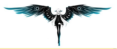 Female white haired anime character, angel, wings, white hair, black ...