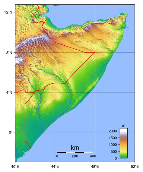 Large topographical map of Somalia | Somalia | Africa | Mapsland | Maps of the World