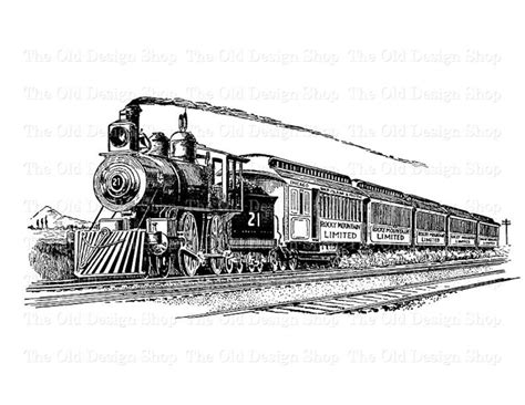 Vintage Train Clip Art Steam Engine Locomotive Illustration Commercial Use Digital Stamp ...