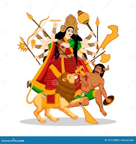 Illustration of Goddess Durga in Happy Durga Puja and Shubh Navratri, Maa Durga Kill Mahishasura ...