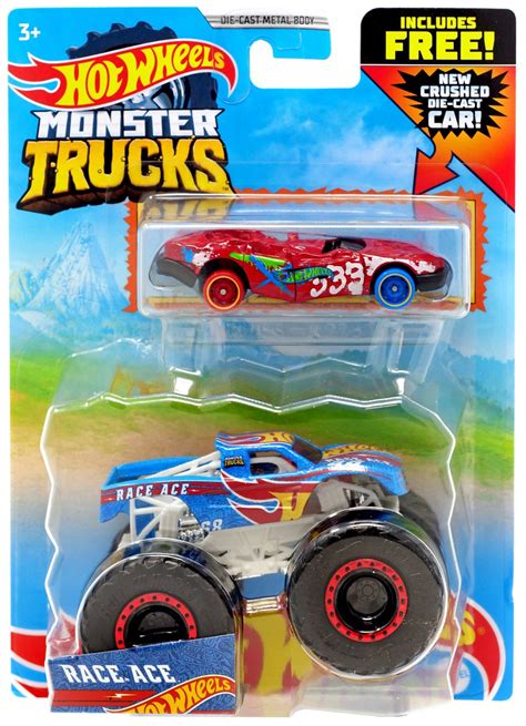 Hot Wheels Monster Trucks Race Ace 164 Diecast Car Crushed Die-Cast Car ...