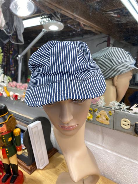 Railroad Hat Railway Cap Retro striped Engineer cotton hat | Etsy