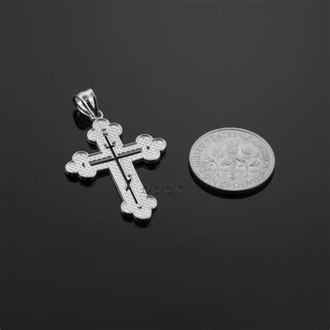 Solid White Gold Greek Orthodox Cross Pendant Necklace