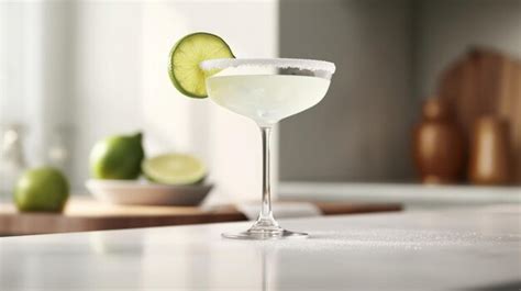 Premium AI Image | A cocktail with a slice of lime on the rim sits on a ...