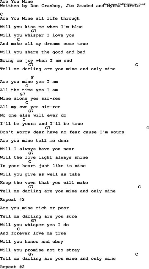 Are You Mine - Bluegrass lyrics with chords