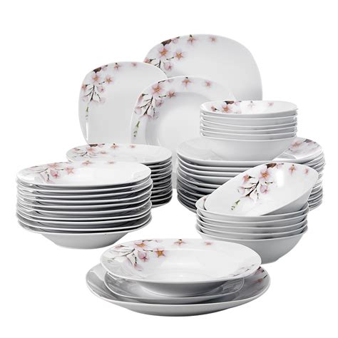 VEWEET 'Annie' 48 pieces Ivory White Porcelain Dinnerware Set Kitchen Tableware Set with Bowls ...