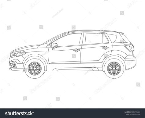 Outline Side View Drawing Car Stock Vector (Royalty Free) 1606745224