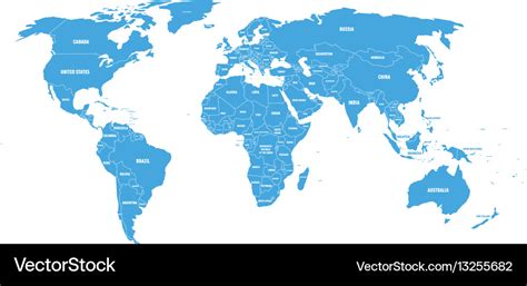 Blue political world map with country borders Vector Image