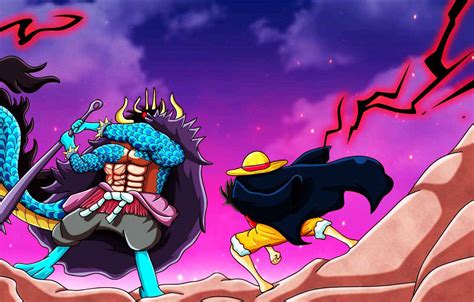 Download One Piece Wano Luffy Vs Kaido Wallpaper | Wallpapers.com