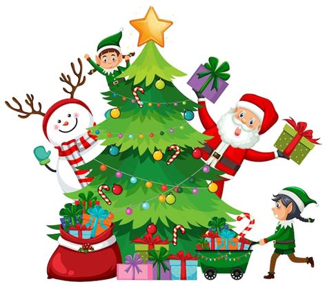 Free Vector | Christmas tree with Santa Claus and elves