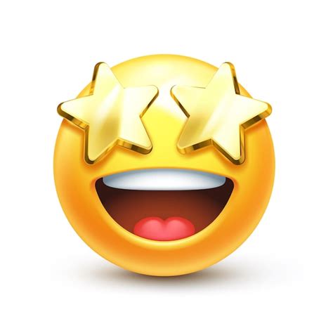 Emoji de ojos estrellados. estrellas doradas para ojos emocionados emoticono con sonrisa abierta ...