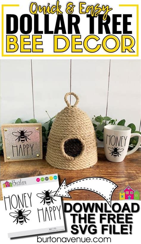 Quick & Easy Dollar Tree Bee Decor for Cricut & Silhouette - Burton Avenue Bee Hives Diy, Bee ...