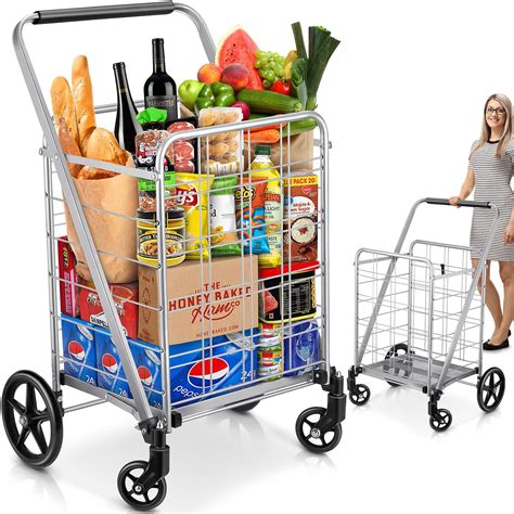 Buy Jumbo Folding Shopping Cart | Grocery Utility Cart with Swivel Wheels for Types of Ground ...