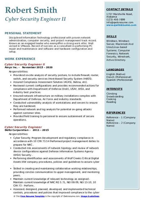 Cyber Security Engineer Resume Samples | QwikResume