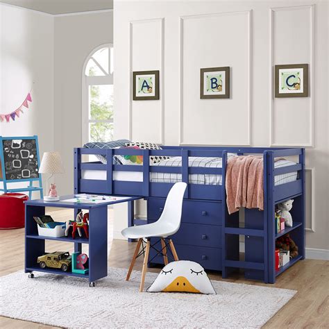 Buy Naomi Home Twin Size Loft Bed with Desk Low Study Kids Twin Loft Bed with Storage Pine Wood ...