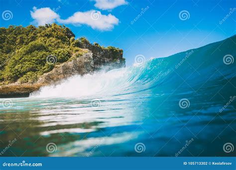 Blue Crashing Wave in Ocean, Swell for Surfing. Crystal Wave in Bali Stock Photo - Image of ...