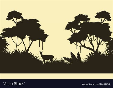 Deer on the jungle scenery of silhouette Vector Image