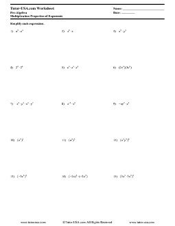 Worksheet: Rules for Exponents - Multiplying Powers - Power to a Power ...