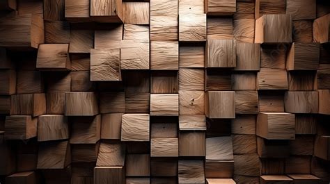 Beautiful Wooden Wall And Wood Cubes In The Background, 3d Abstract Brown Wooden Wallpaper For ...