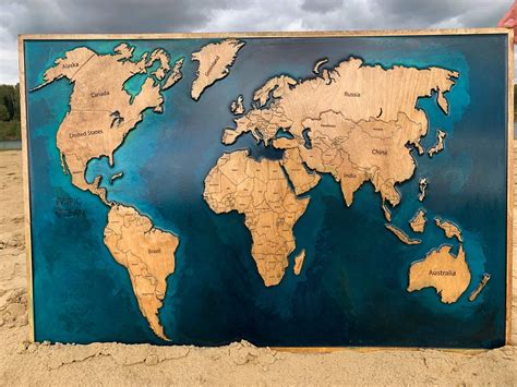 Wooden World Map Gift for Husband Rustic Decor Epoxy Resin | Etsy | Wood world map, World map ...