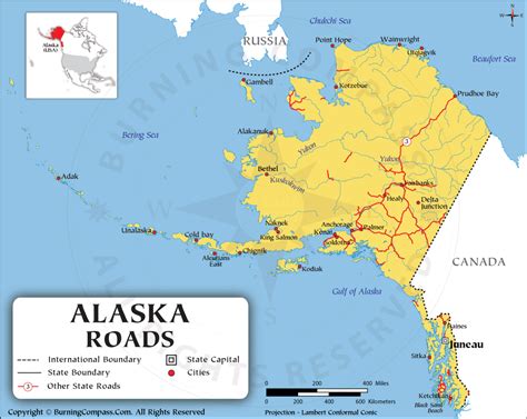 Alaska Road Map with Interstate Highways and US Highways