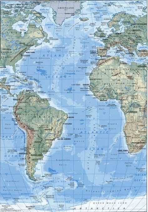 Detailed map Atlantic Ocean. Free printable map of Atlantic Ocean