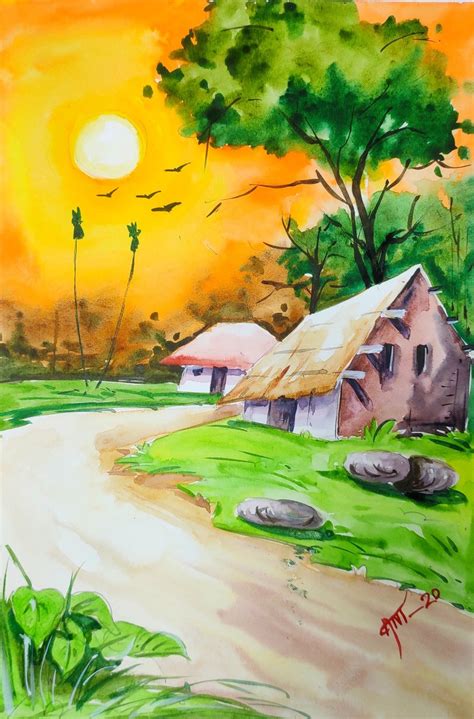 Details more than 75 village scenery drawing watercolor super hot - xkldase.edu.vn