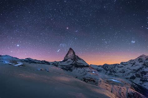 Night Winter Landscape Of Matterhorn Photograph by Coolbiere Photograph - Pixels