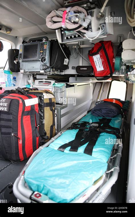 The interior and medical equipment of emergency medical helicopter ...