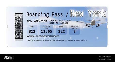 Airline boarding pass tickets to New York isolated on white - The contents of the image are ...