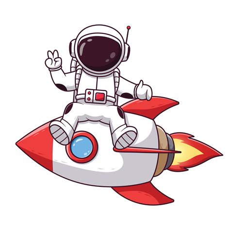 Cute Astronaut With Peaceful Hands Sitting on Rocket. Astronaut Icon Concept. Flat Cartoon Style ...