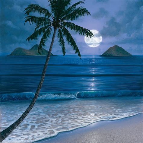 Hawaii Beach Paintings Full Moon Mokuluas Night | Tropical beach ...