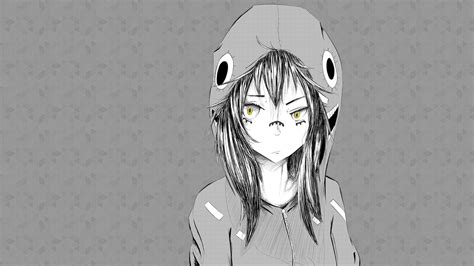 Wallpaper : drawing, illustration, anime, hat, girl, graphic, sketch, black and white ...